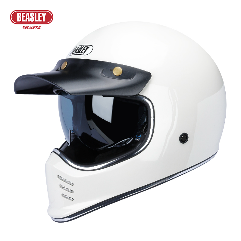 Beasley Retro Full-Face Helmet 502 White| Scrambler Cruiser Scooter Universal